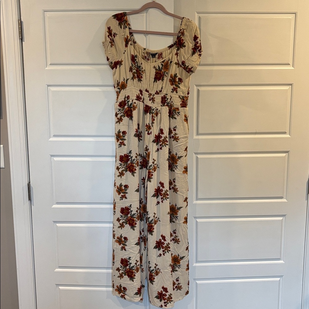 American Eagle Outfitters Floral Jumpsuit with Red and Yellow Accents